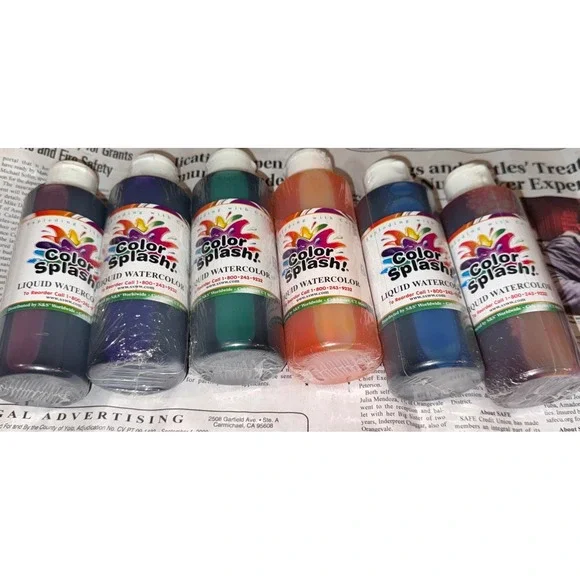 Color Splash! Liquid Watercolor Paint 6 Vivid Colors, 8-Oz Flip-Top Bottles Seal - Picture 1 of 7